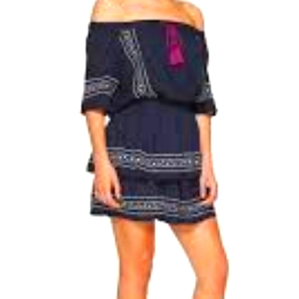 Romeo & Juliet Couture Peasant Off Shoulder Size Small Navy Blue Dress